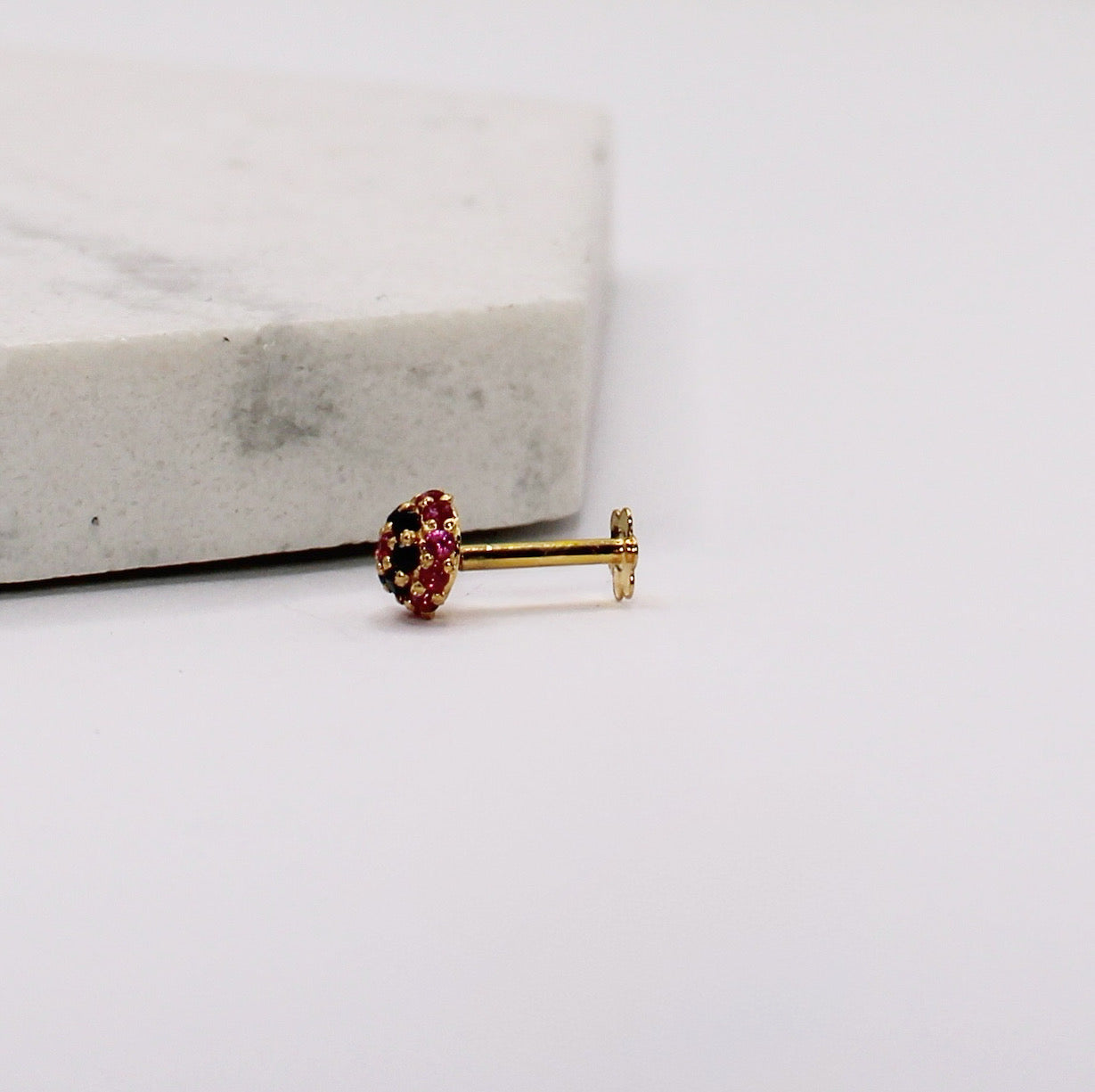 Black & Deep Pink Dome Stud