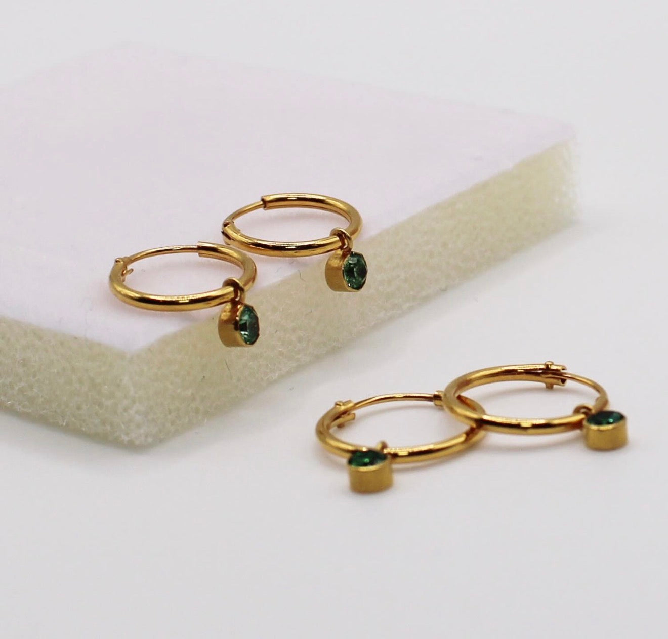 Green Dangle Hoops | Small