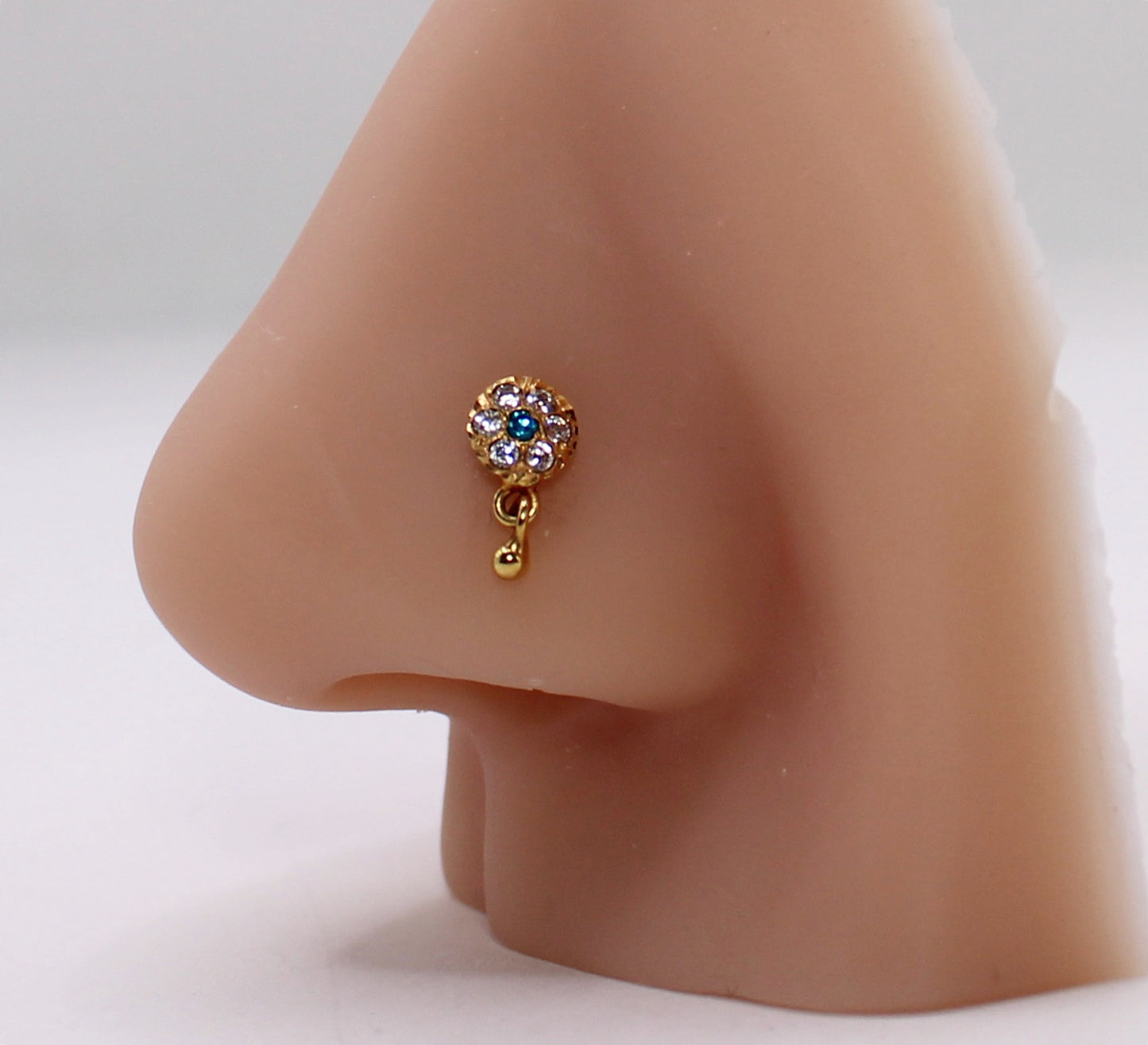 Round Blue Dangly Stud
