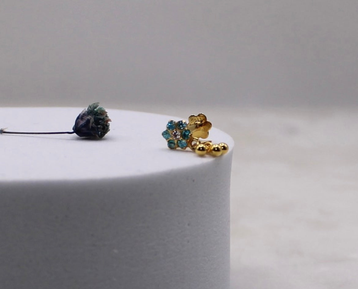 Blue Dangly Flower Stud