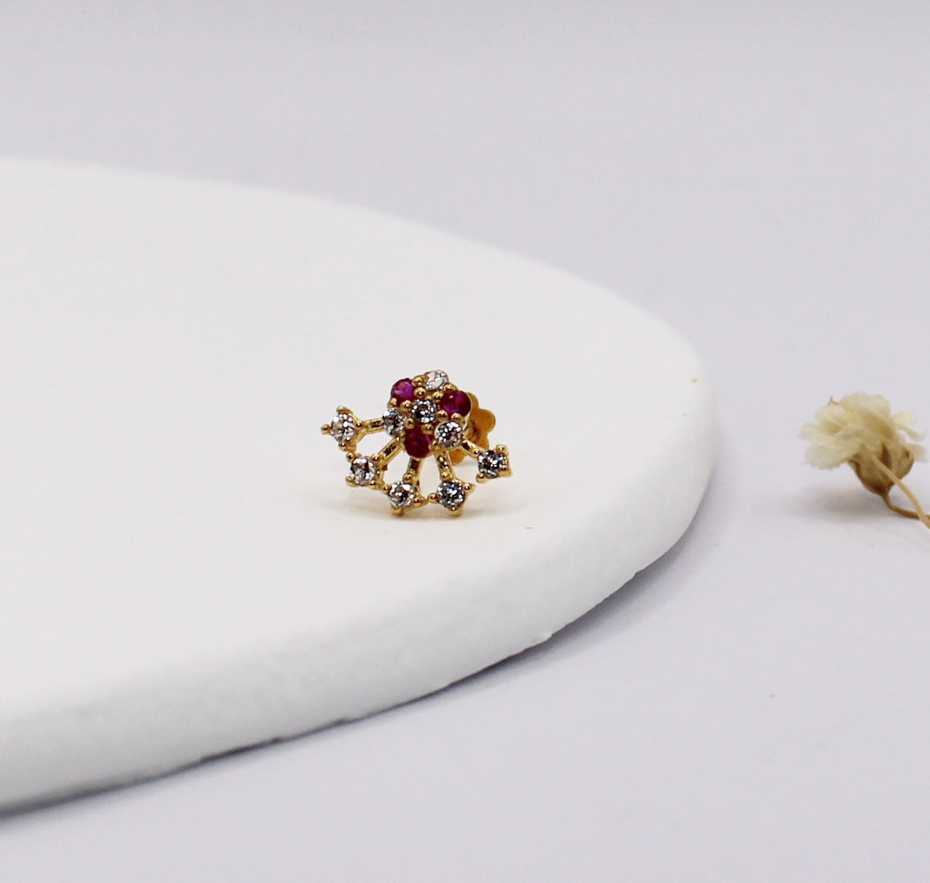 Pink Flower Crescent Stud