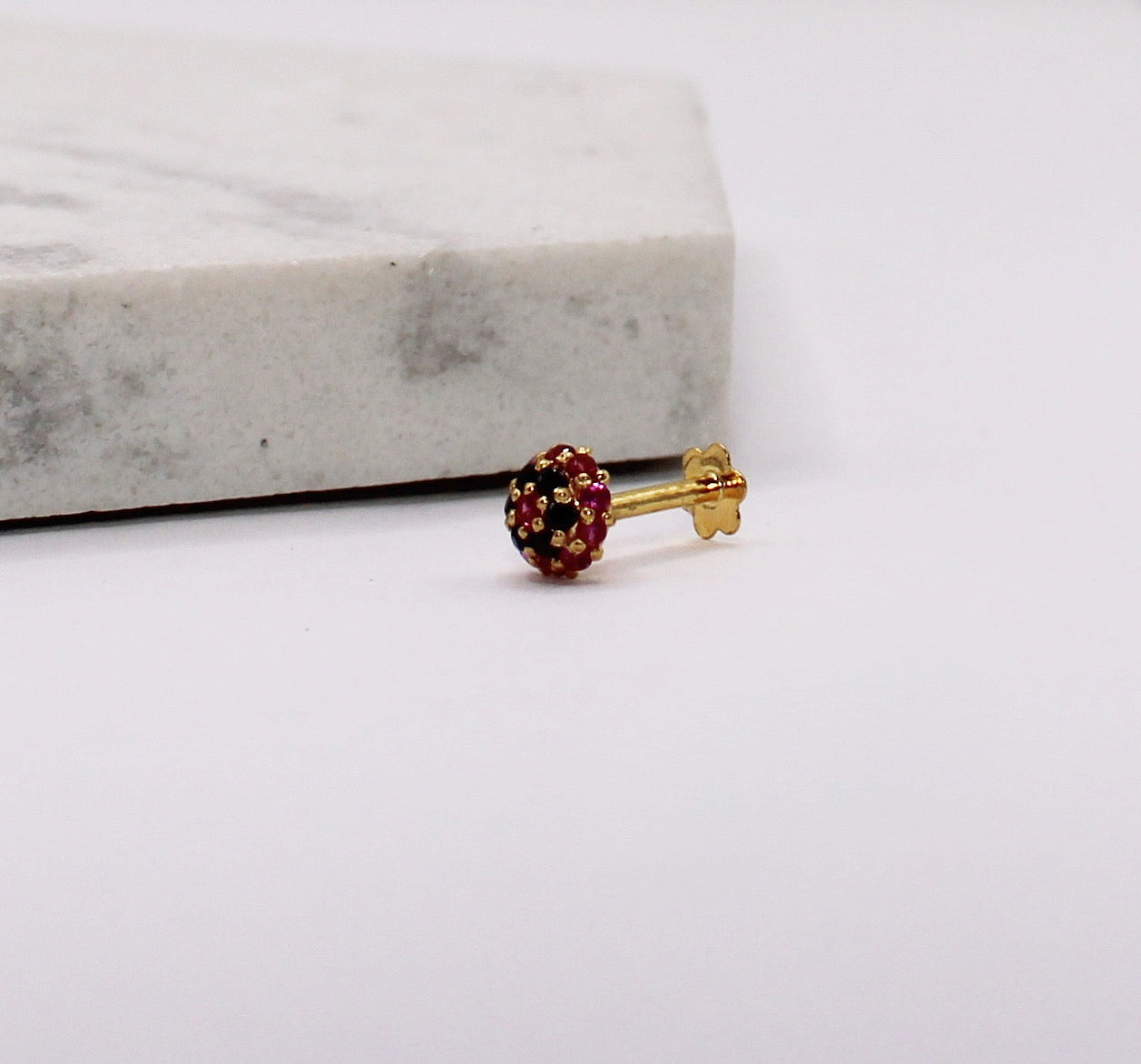 Black & Deep Pink Dome Stud