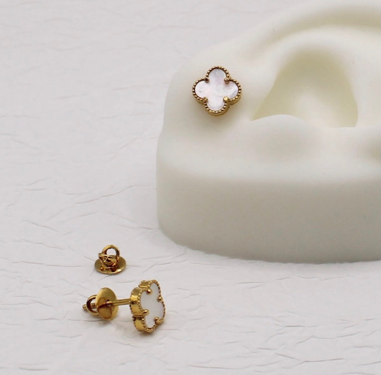 Ivory Holographic Clover Studs