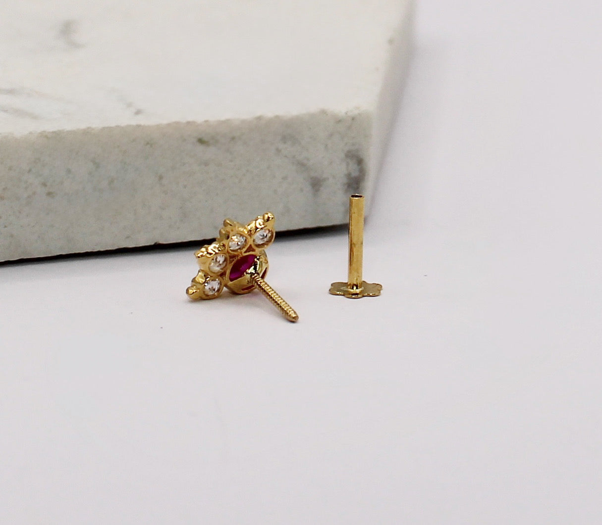 Deep Pink Crescent Stud