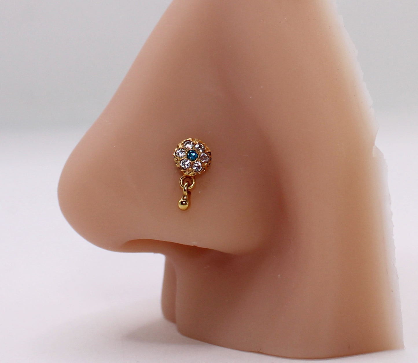 Round Blue Dangly Stud