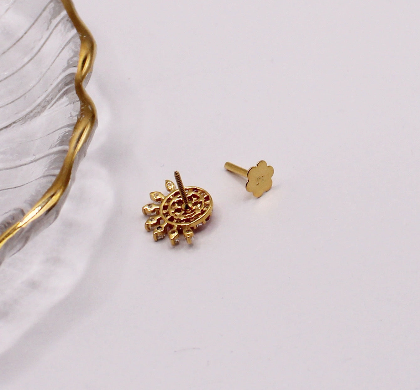 Pink Crescent Flower Stud | Single Piece