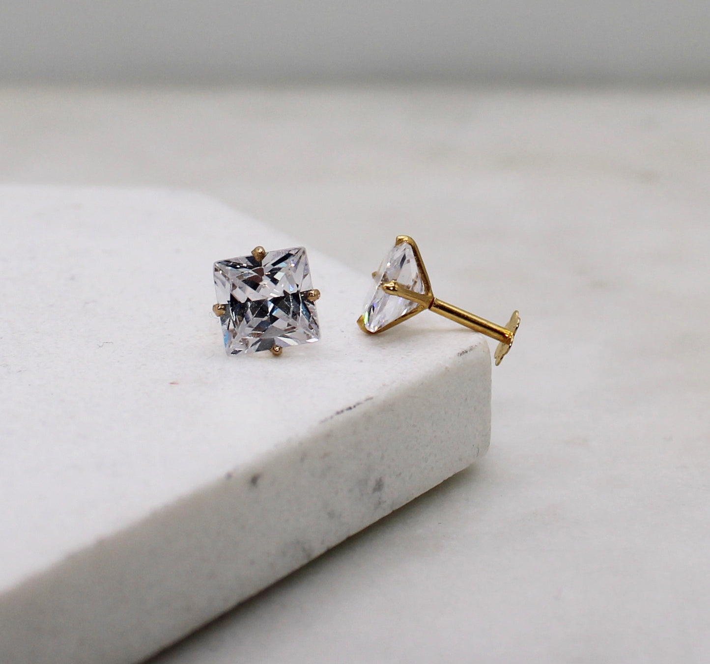 7mm Square Cubic Zirconia Studs