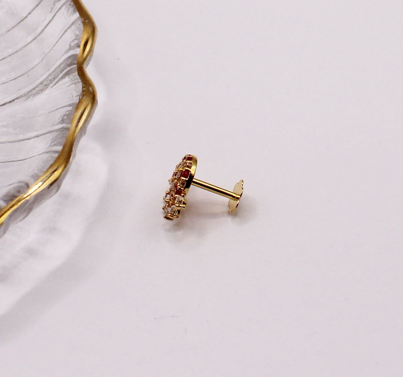 Pink Crescent Flower Stud | Single Piece