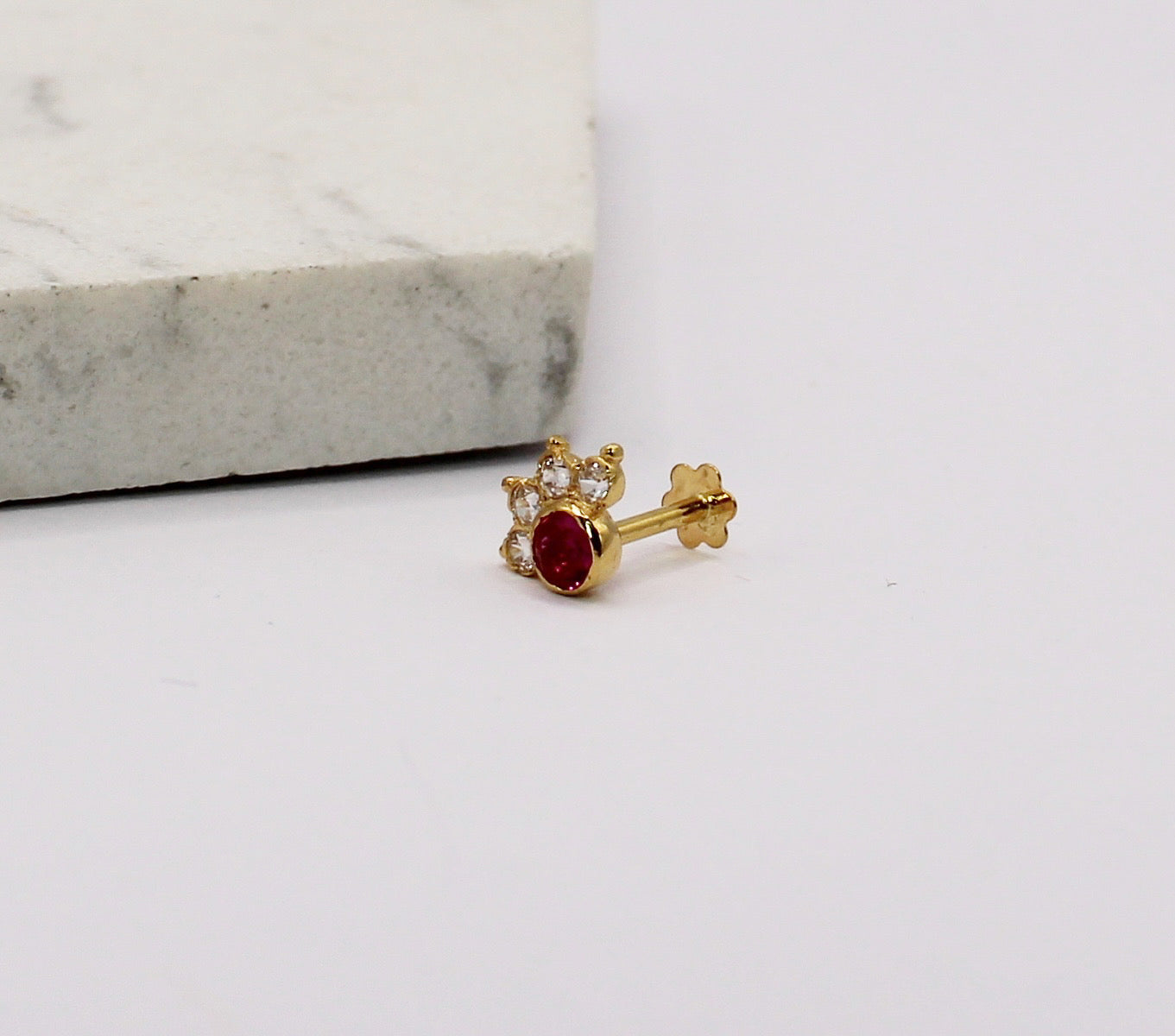 Deep Pink Crescent Stud