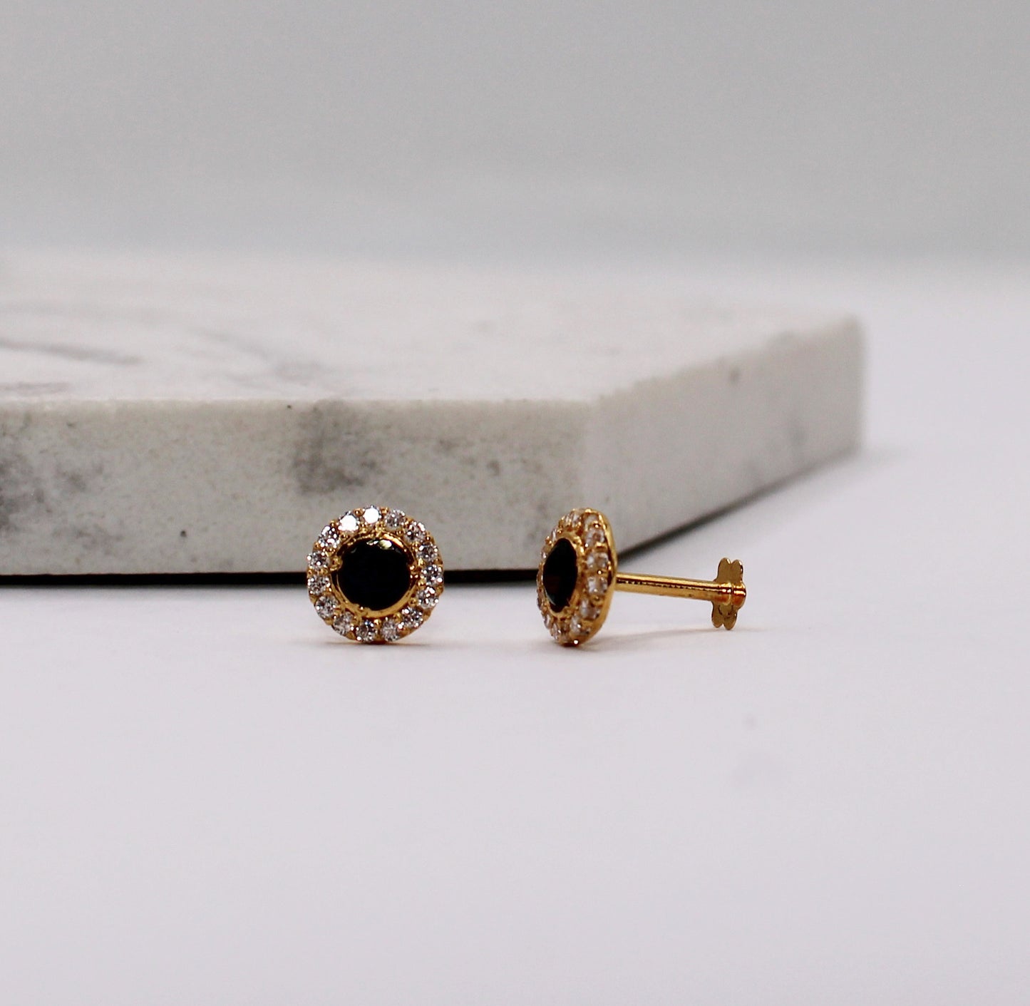 Black Sparkly Halo Studs