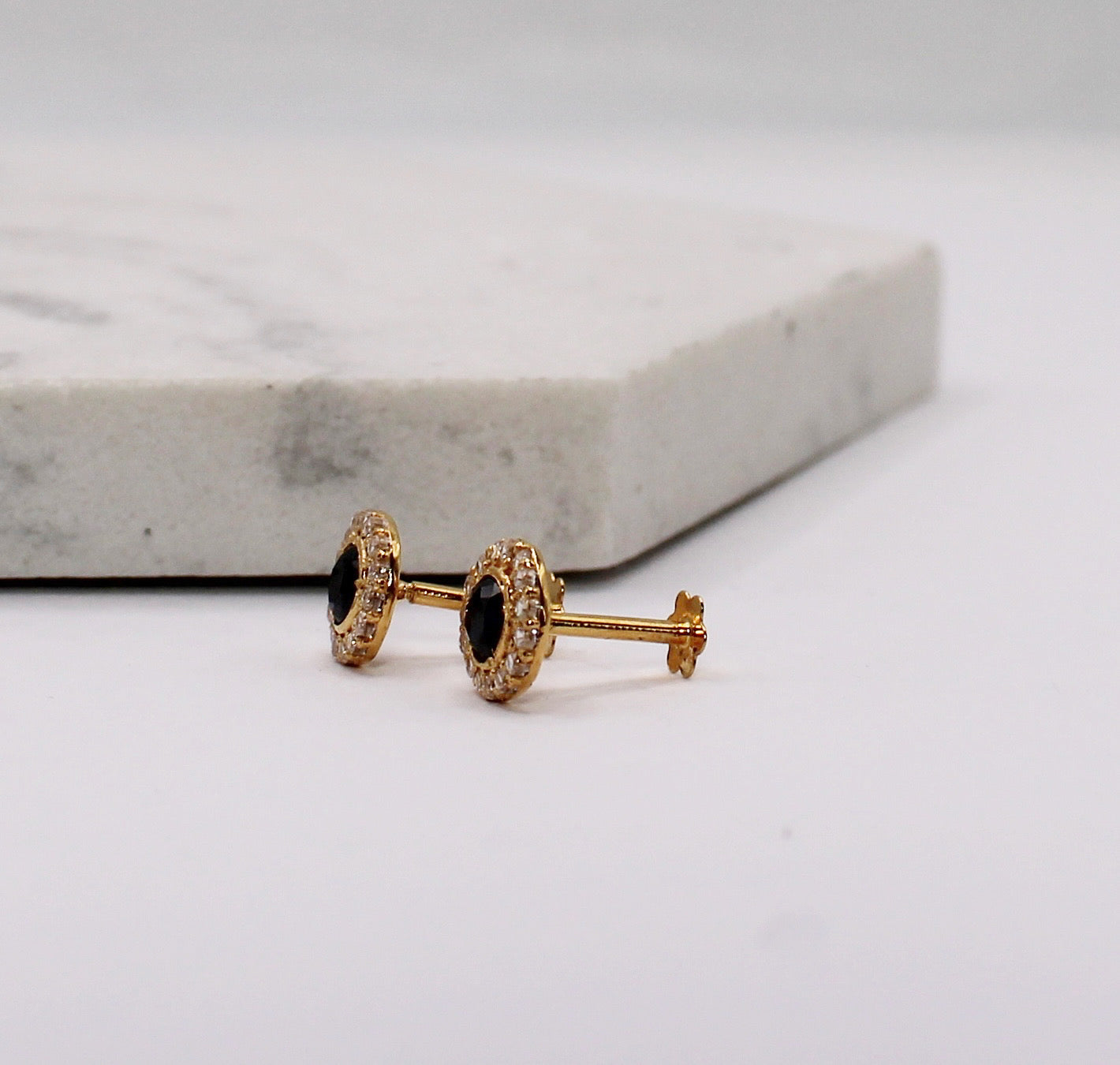 Black Sparkly Halo Studs