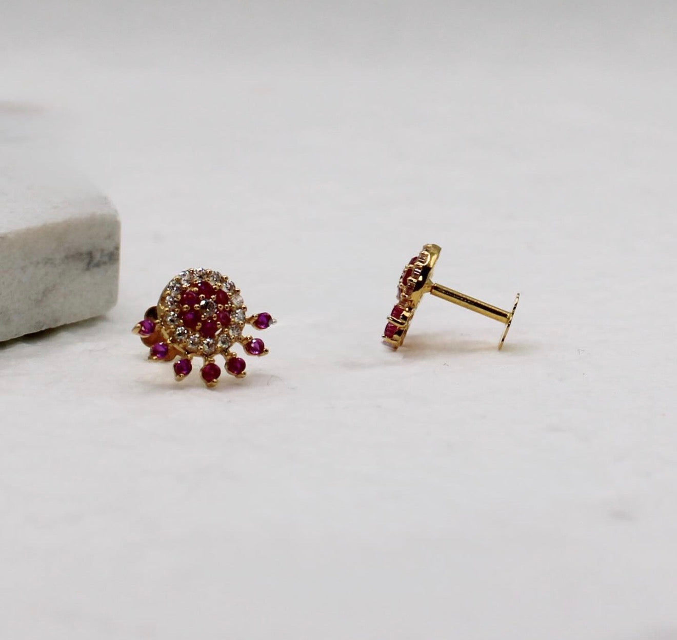 Pink Crescent Cluster Studs | pair