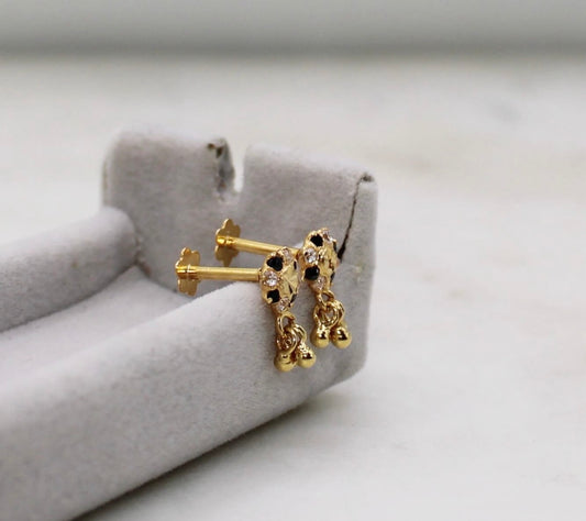 Black Dangly Flower Stud