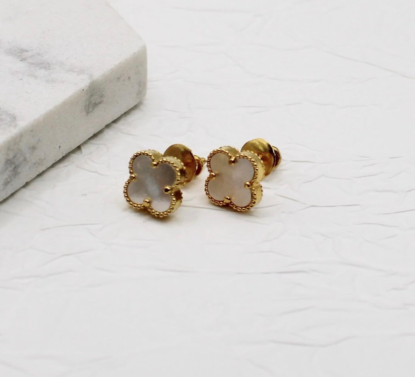 Ivory Holographic Clover Studs