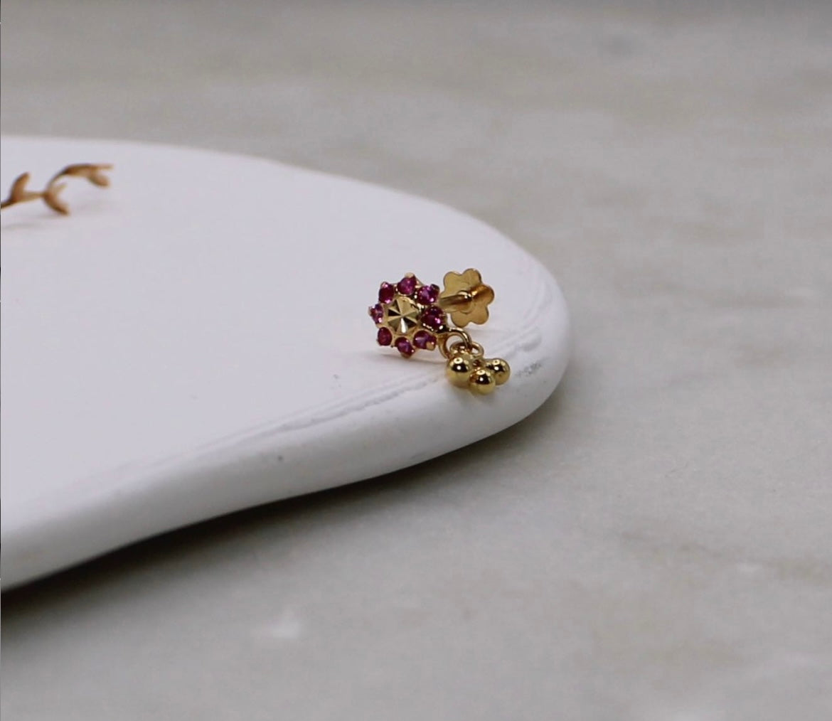 Deep-pink Dangly Flower Stud