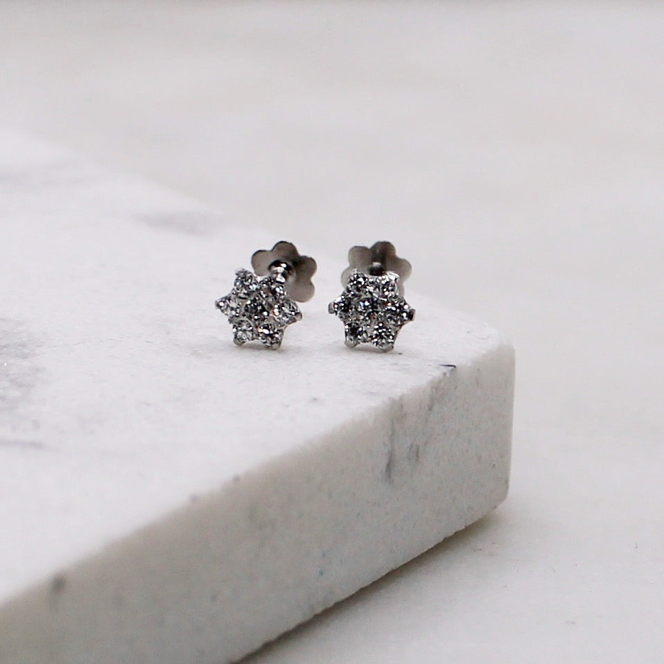 Rhodium Flower Studs