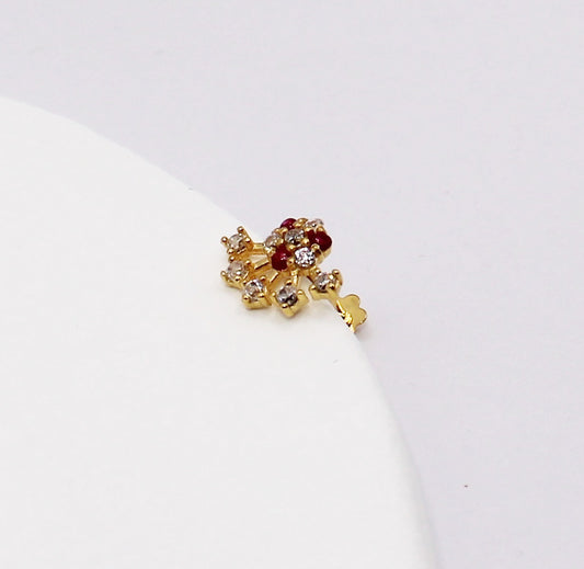 Pink Flower Crescent Stud