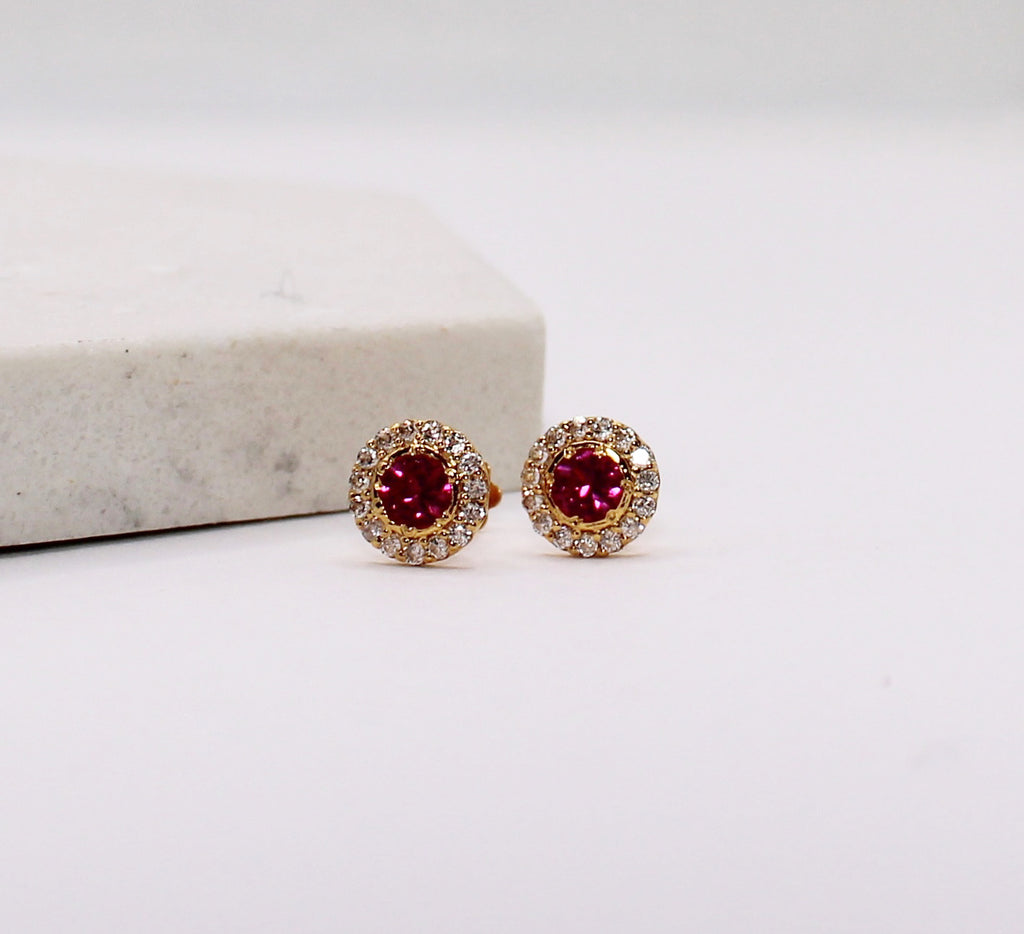 Deep Pink Sparkly Halo Studs