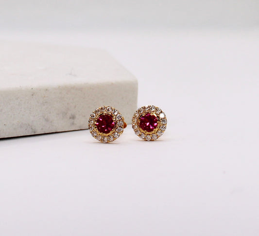 Deep Pink Sparkly Halo Studs