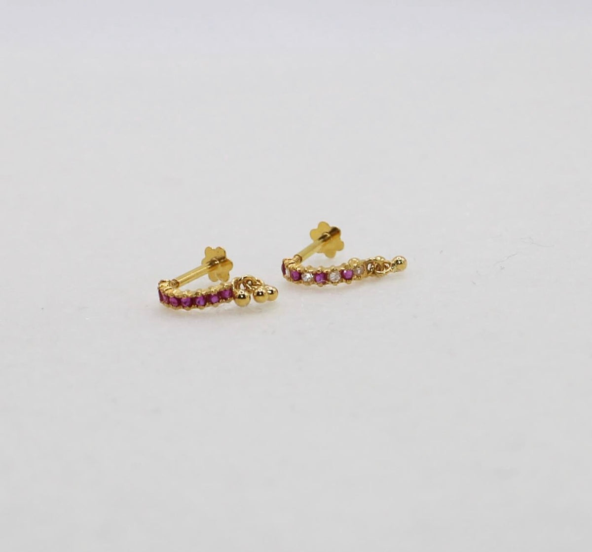 Pink Dangly Baguette Stud | 18carat