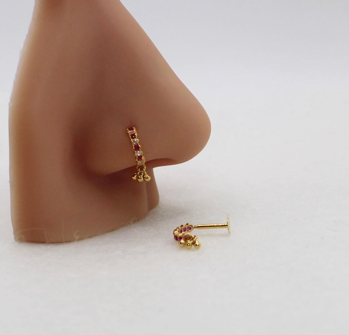 Pink Dangly Baguette Stud | 18carat