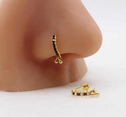 Black Dangly Baguette Stud | 18carat