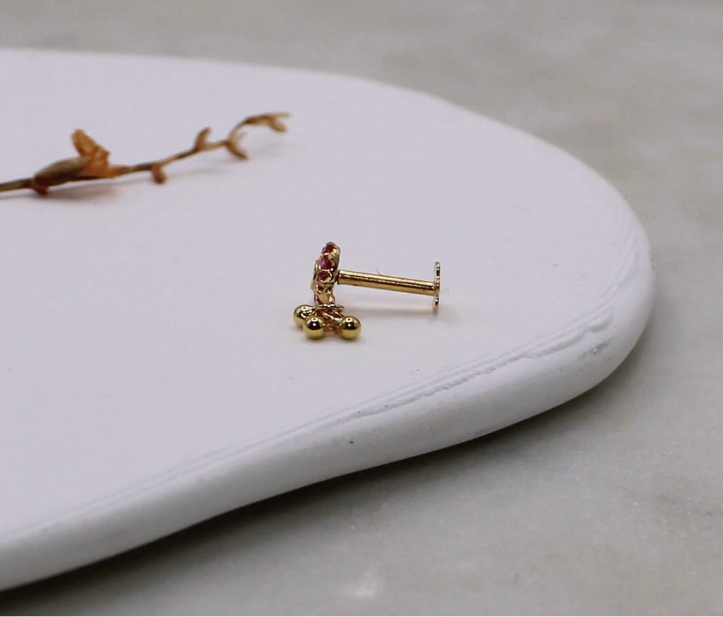 Deep-pink Dangly Flower Stud