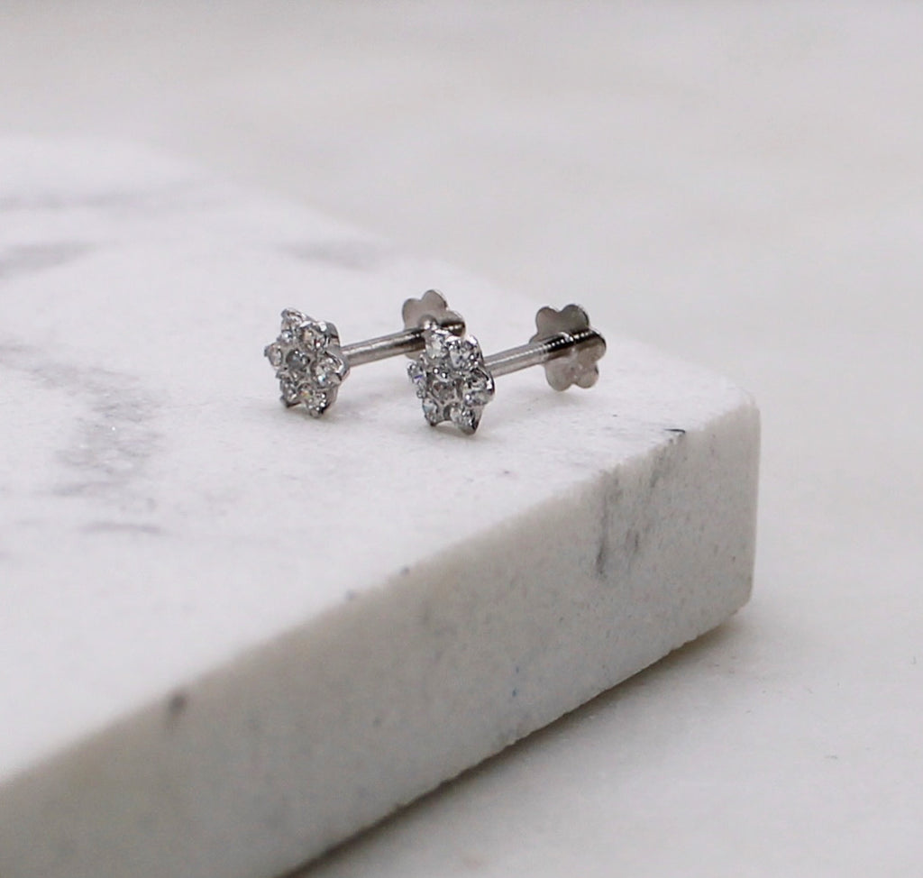Rhodium Flower Studs