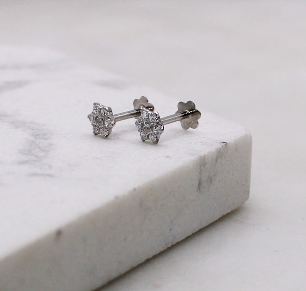 Rhodium Flower Studs