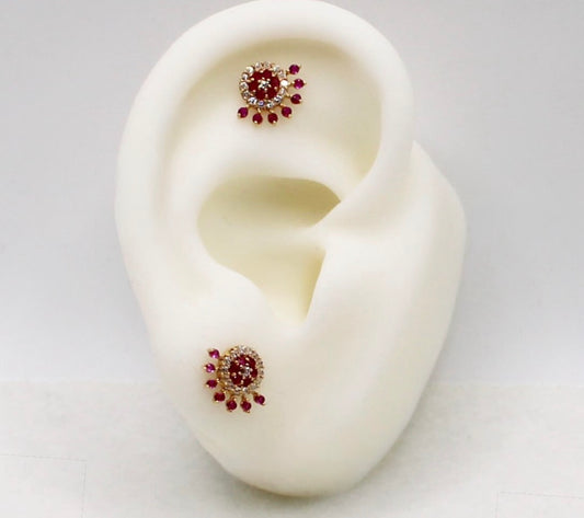 Pink Crescent Cluster Studs | Pair