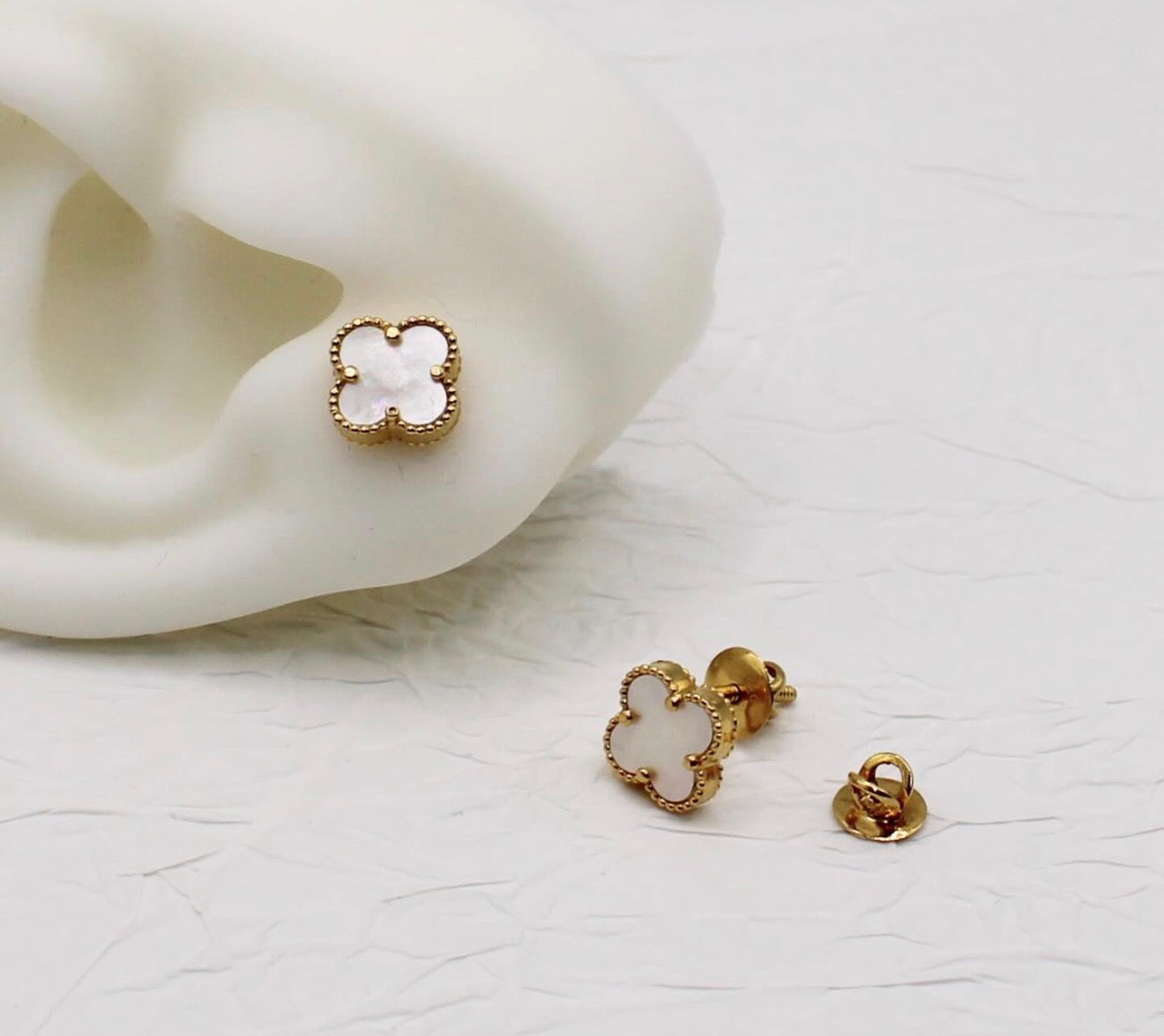 Ivory Holographic Clover Studs
