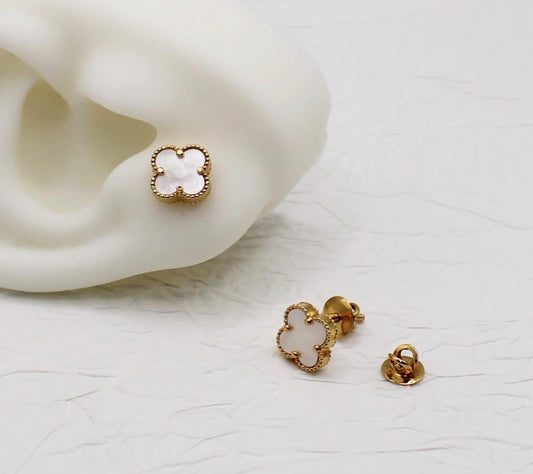 Ivory Holographic Clover Studs