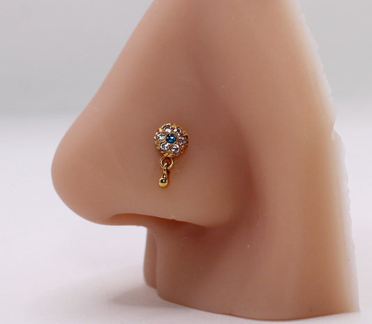 Round Blue Dangly Stud