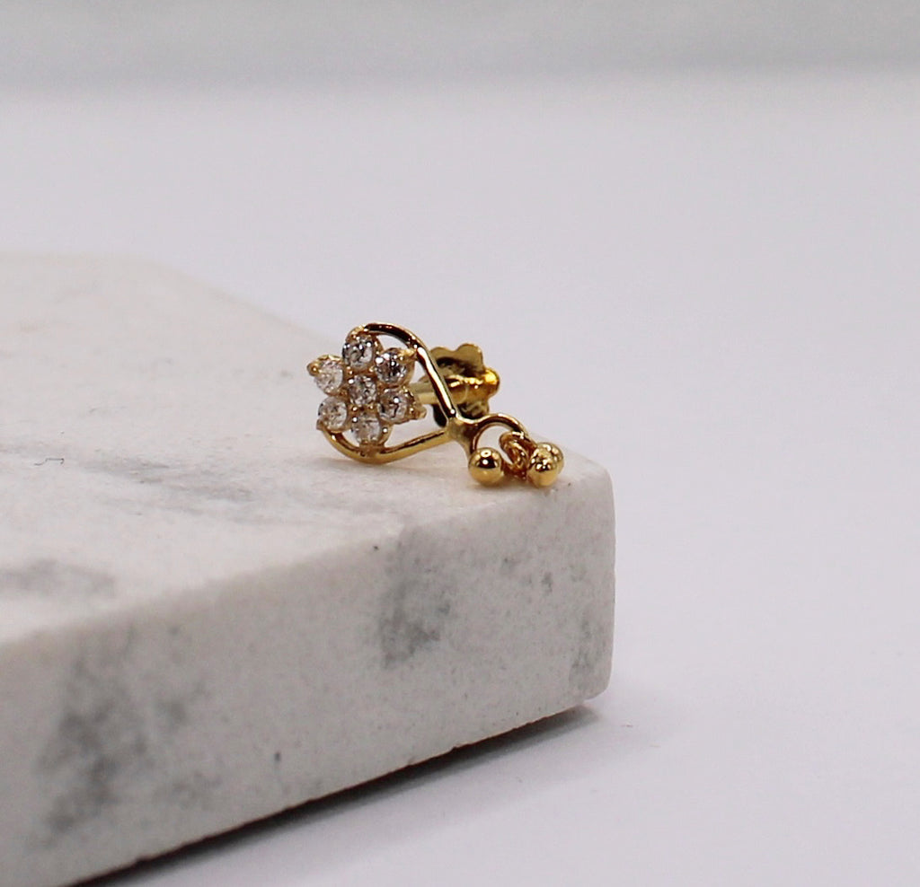 Heart Flower Dangly Stud