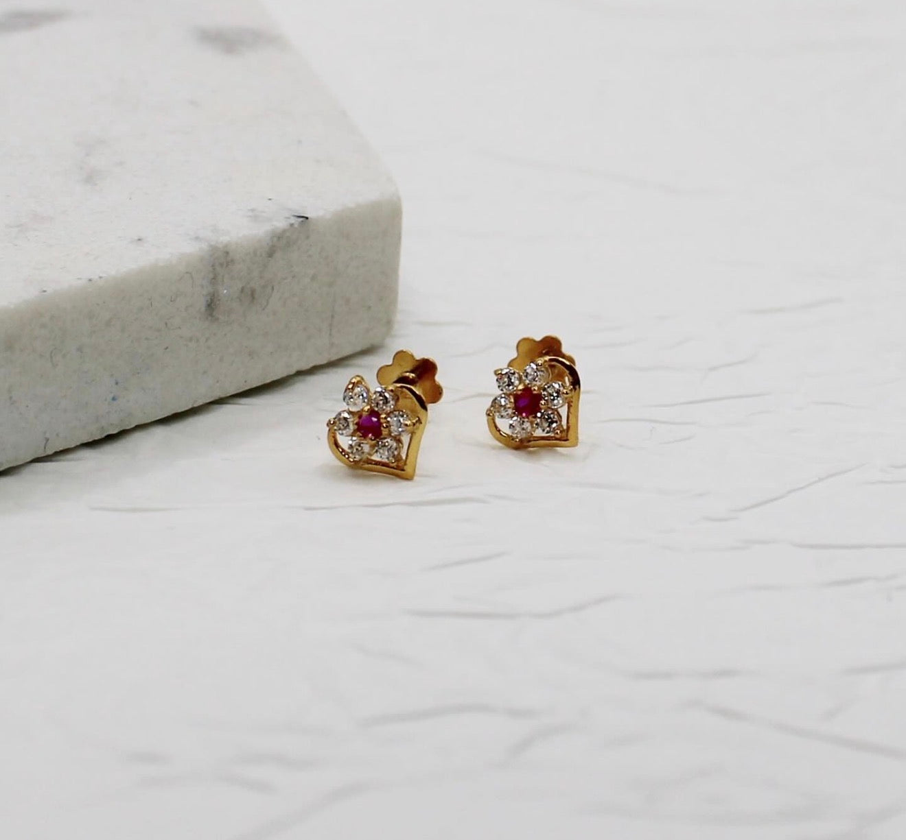 Ruby Heart Studs