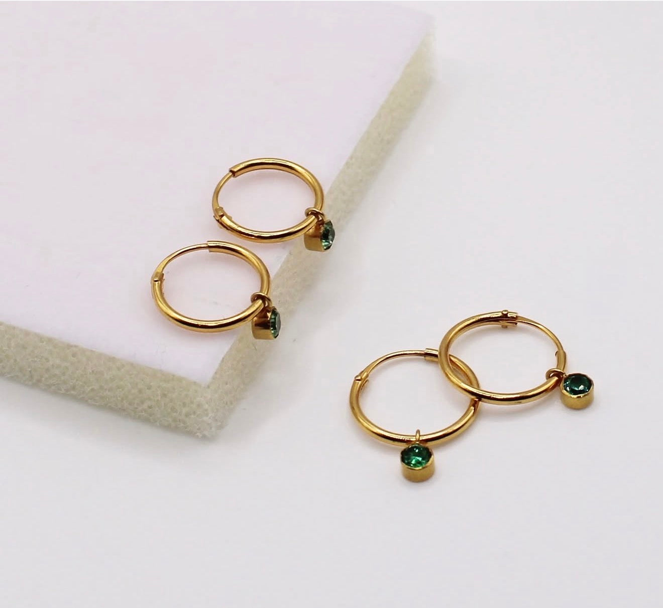 Green Dangle Hoops | Small