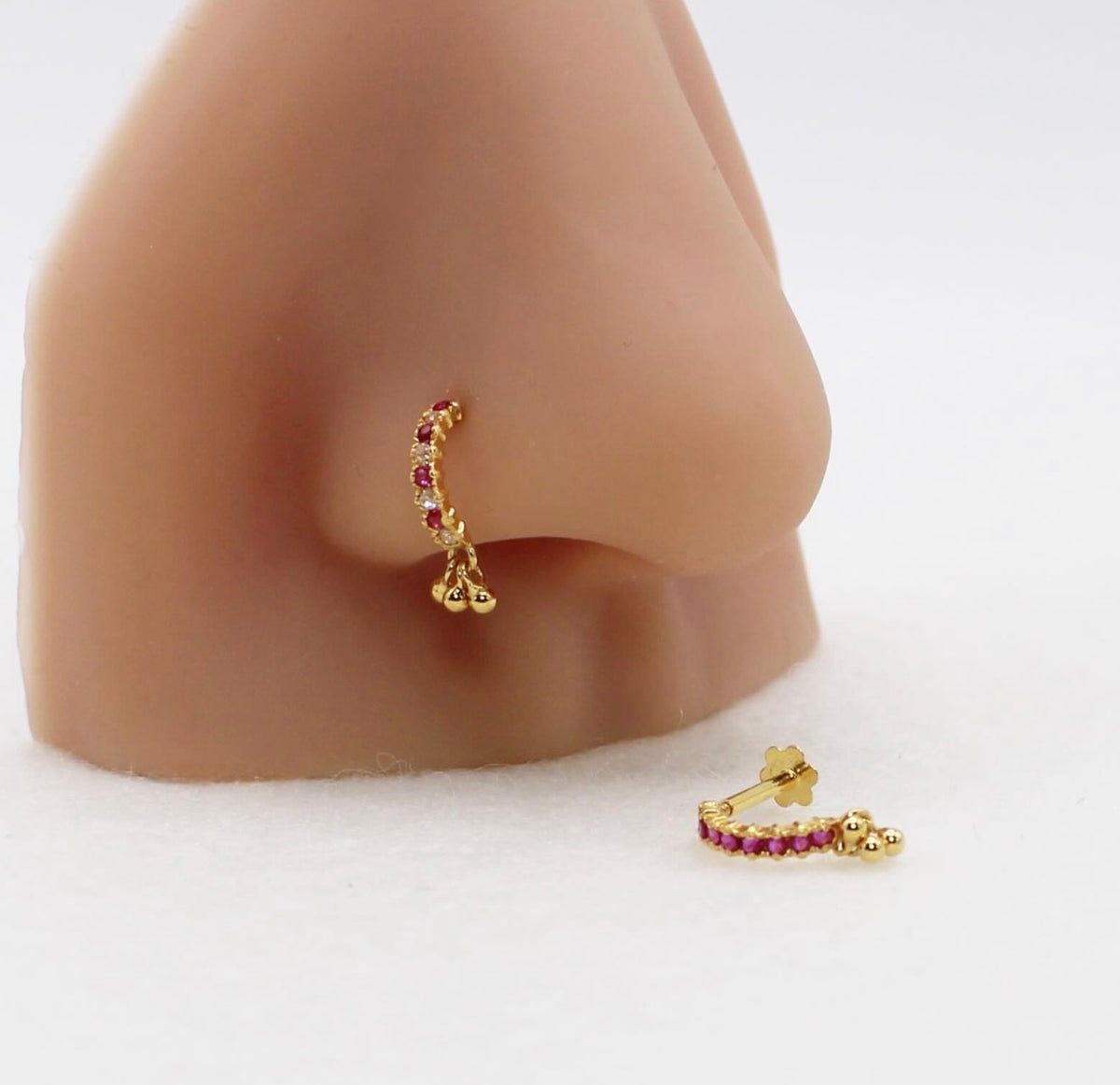 Pink Dangly Baguette Stud | 18carat