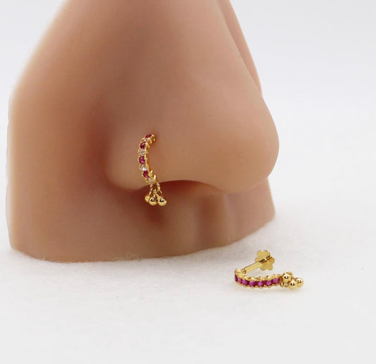 Pink Dangly Baguette Stud | 18carat
