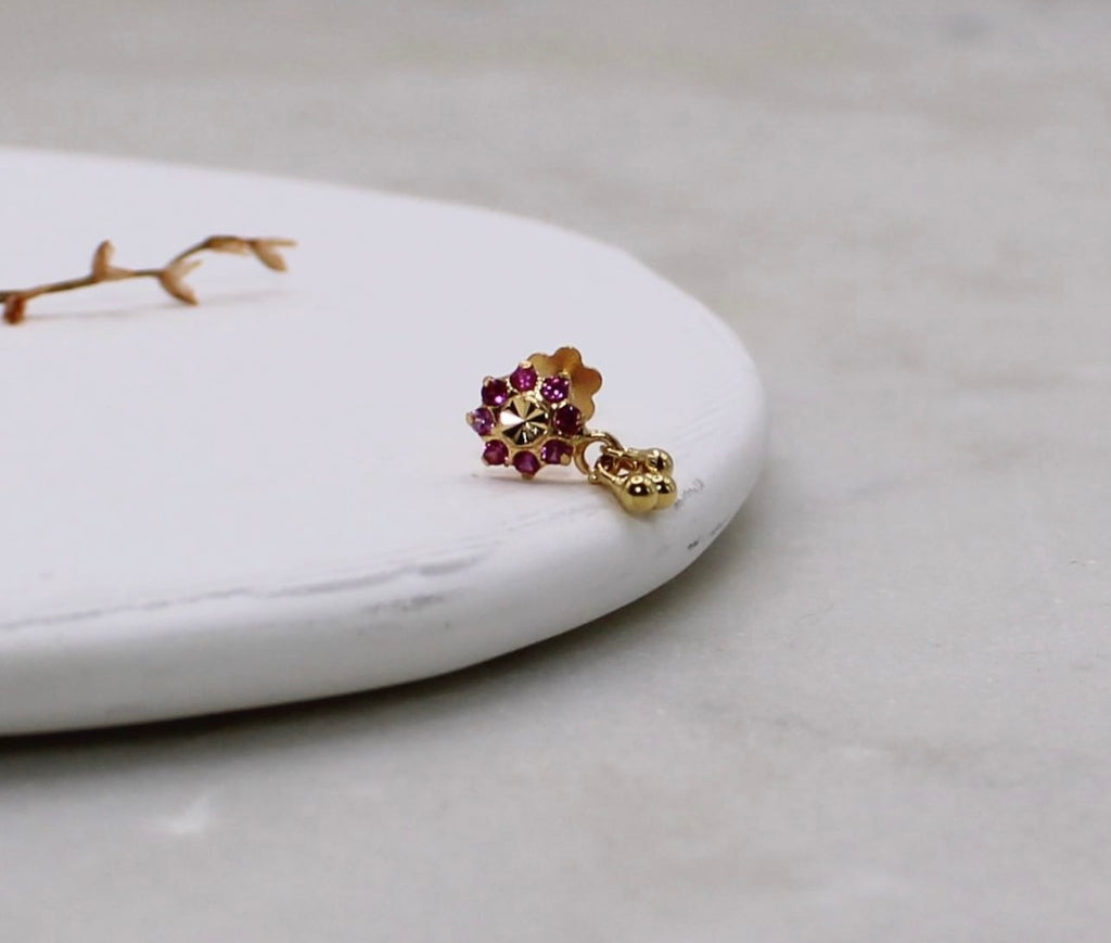 Deep-pink Dangly Flower Stud