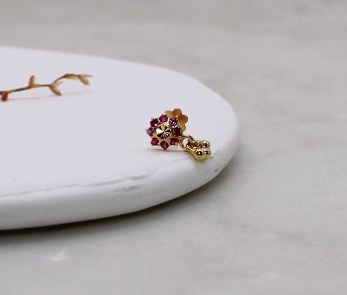 Deep-pink Dangly Flower Stud