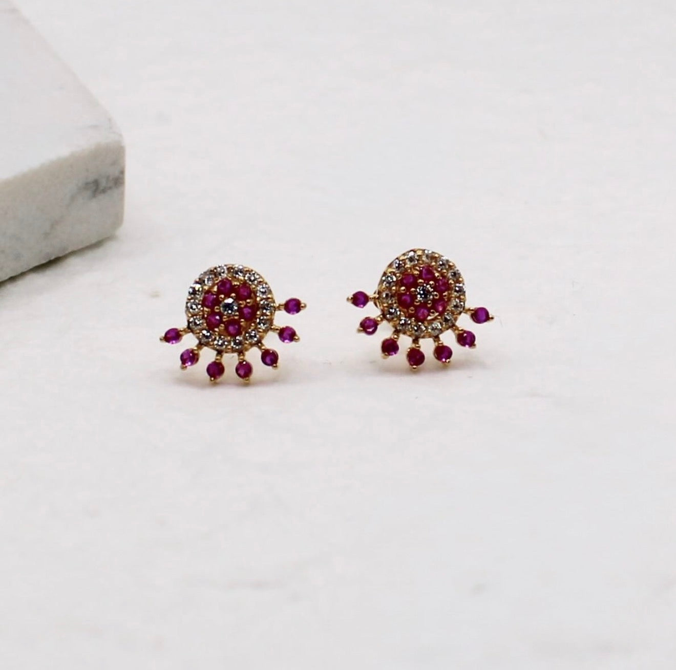 Pink Crescent Cluster Studs | pair