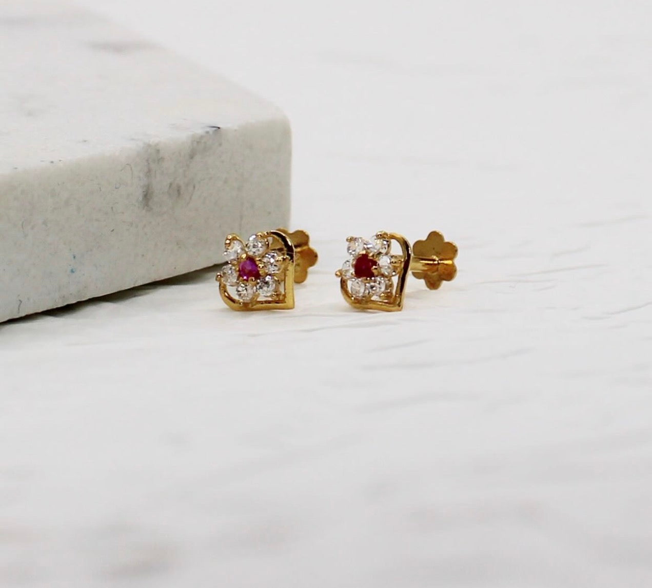 Ruby Heart Studs