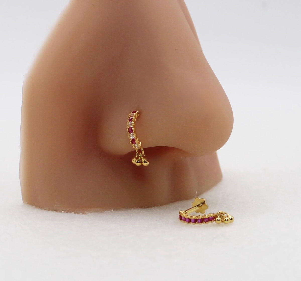 Pink Dangly Baguette Stud | 18carat